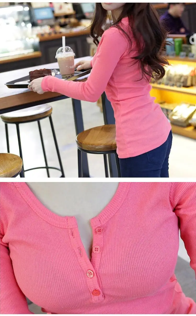 Women Button Top Long Sleeve T-Shirt Black 2025 — feature 12