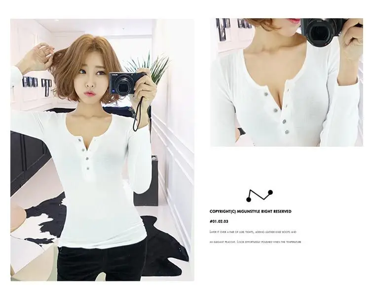 Women Button Top Long Sleeve T-Shirt Black 2025 — feature 14