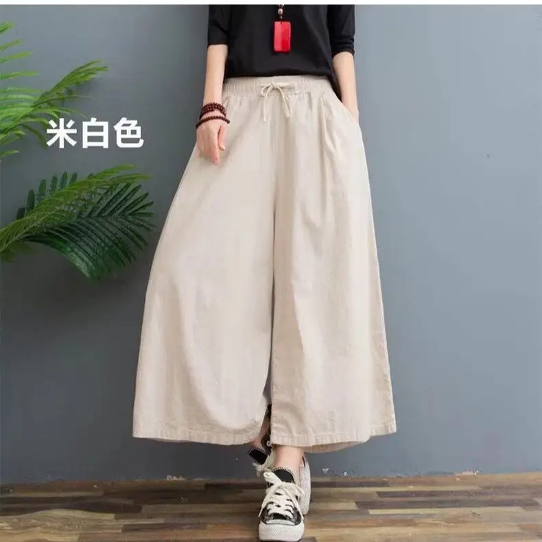 2024 Red Wide Leg Cotton Linen Pants for Women - Image 10
