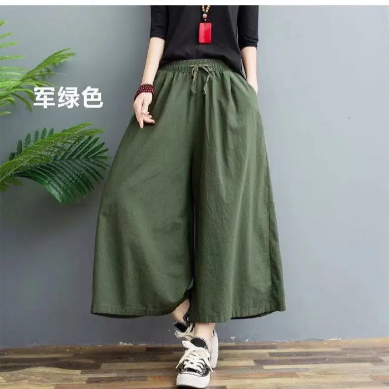 2024 Red Wide Leg Cotton Linen Pants for Women - Image 11