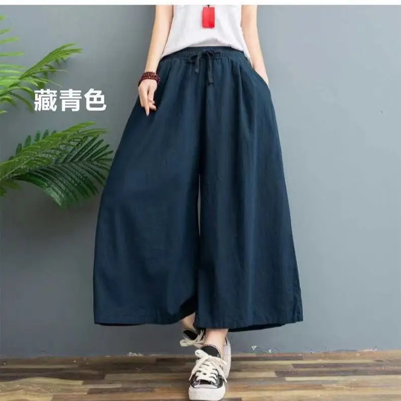 2024 Red Wide Leg Cotton Linen Pants for Women - Image 12