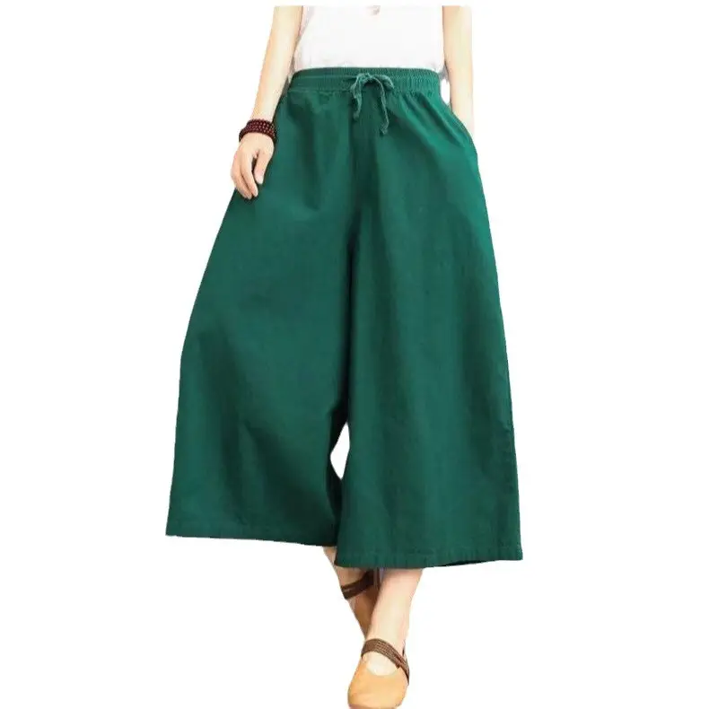 2024 Red Wide Leg Cotton Linen Pants for Women - Image 13