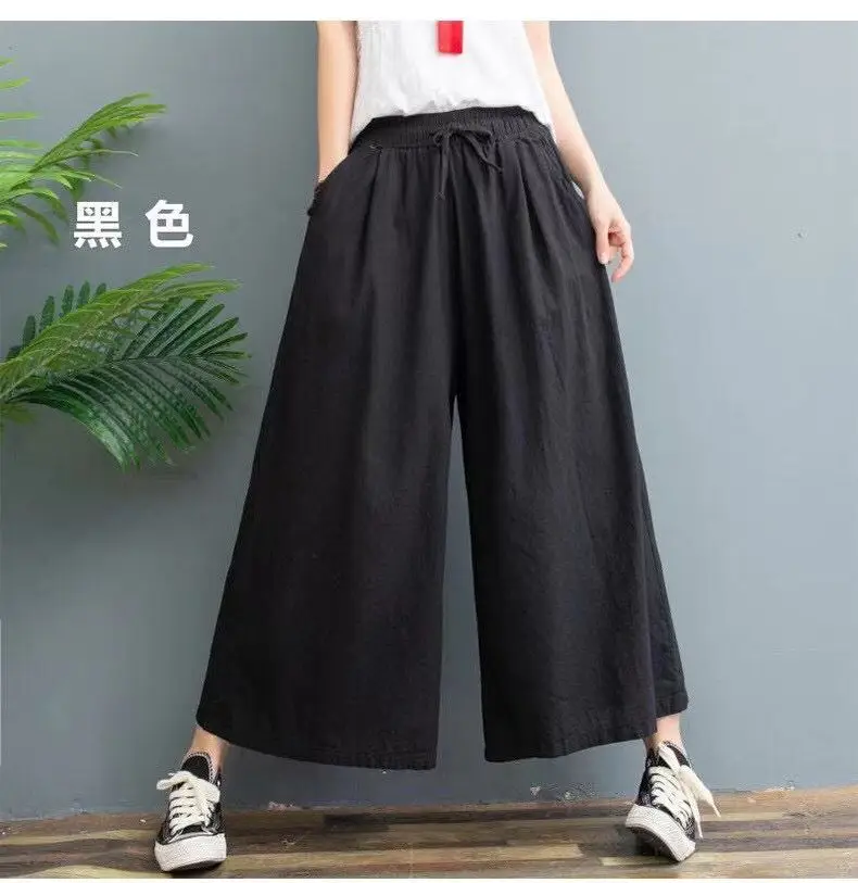 2024 Red Wide Leg Cotton Linen Pants for Women - Image 3