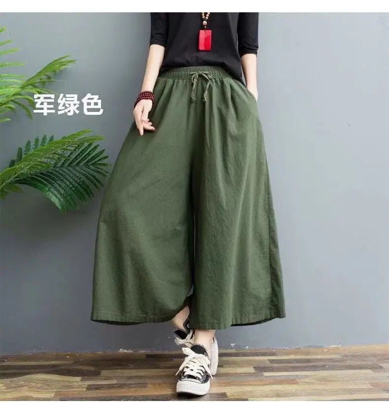 2024 Red Wide Leg Cotton Linen Pants for Women - Image 4