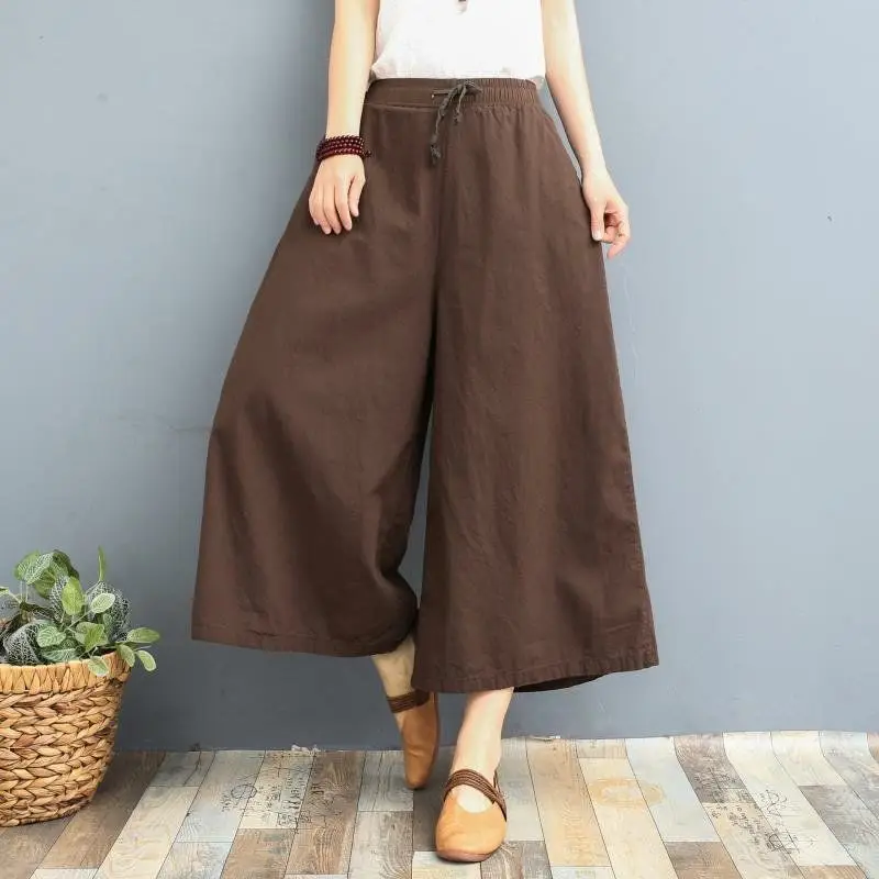2024 Red Wide Leg Cotton Linen Pants for Women - Image 5