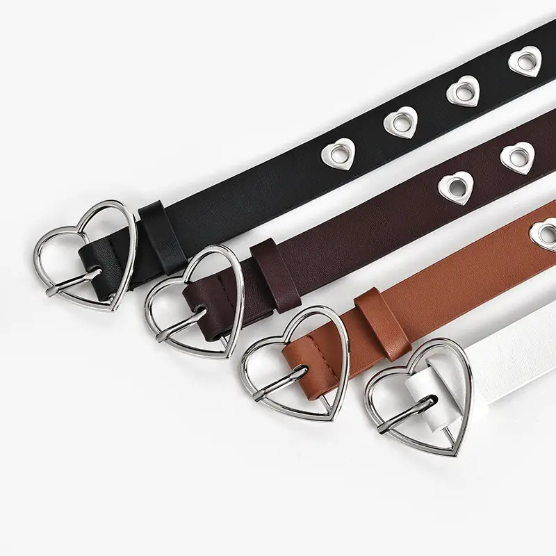 Women's Black Heart Shaped Belt with Hollow Eyes Design