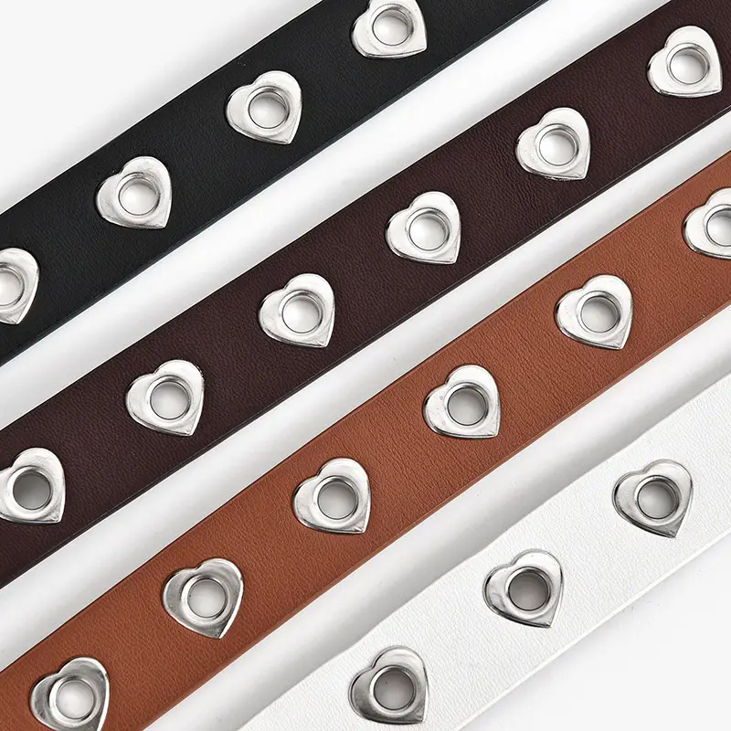 Women's Black Heart Shaped Belt with Hollow Eyes Design
