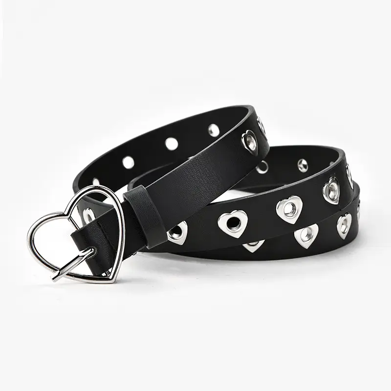 Women's Black Heart Shaped Belt with Hollow Eyes Design