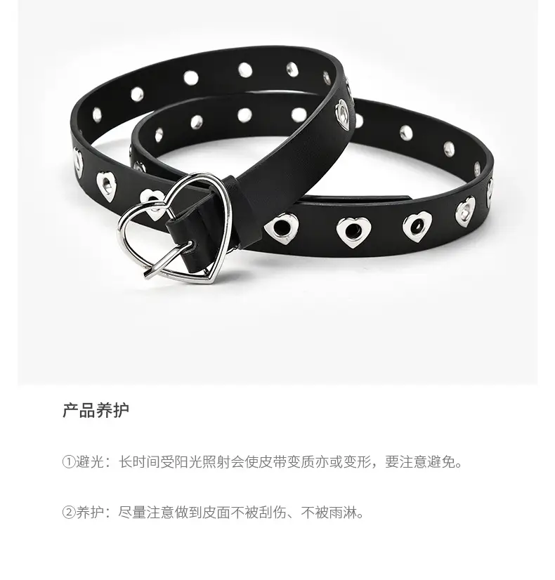 Women's Black Heart Shaped Belt with Hollow Eyes Design — feature 22