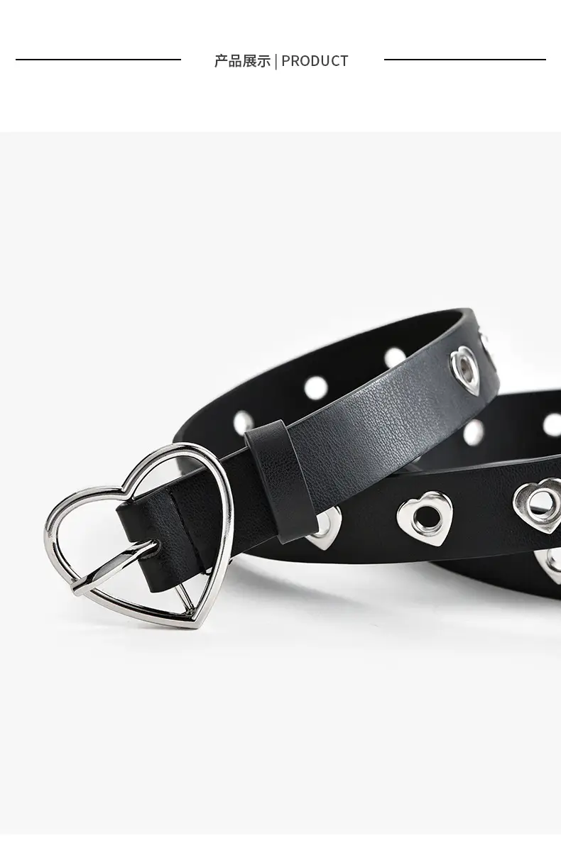 Women's Black Heart Shaped Belt with Hollow Eyes Design — feature 26