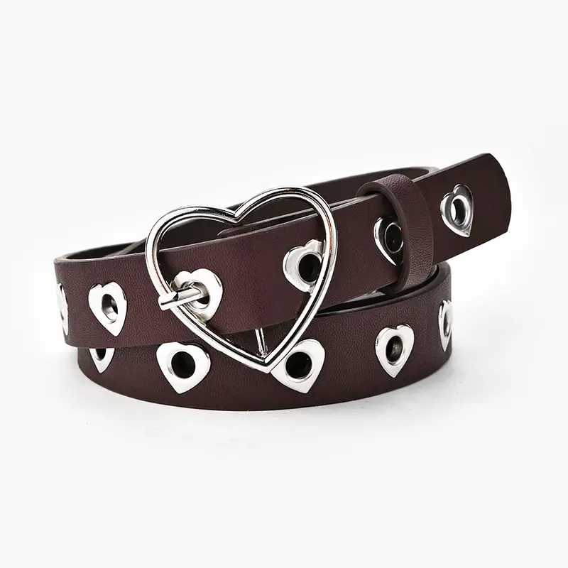 Women's Black Heart Shaped Belt with Hollow Eyes Design
