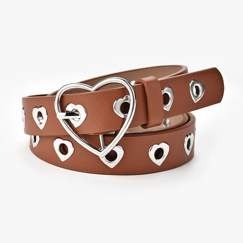 Women's Black Heart Shaped Belt with Hollow Eyes Design