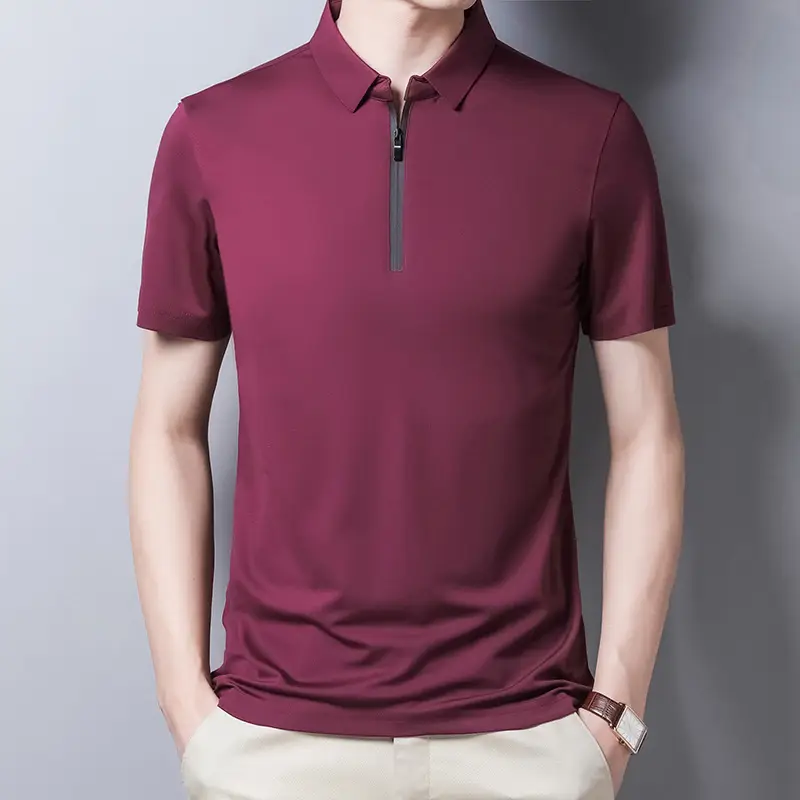 Men's Maroon Cotton Zipper Polo T-Shirt Slim Fit - Image 6