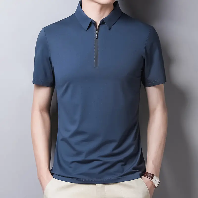 Men's Maroon Cotton Zipper Polo T-Shirt Slim Fit - Image 3