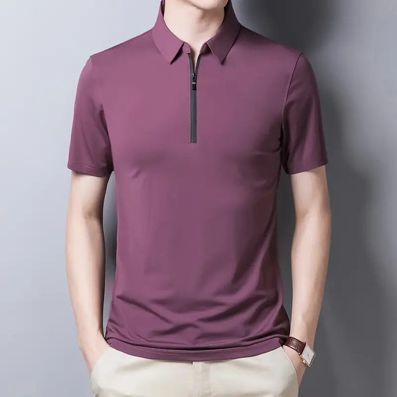 Men's Maroon Cotton Zipper Polo T-Shirt Slim Fit - Image 5