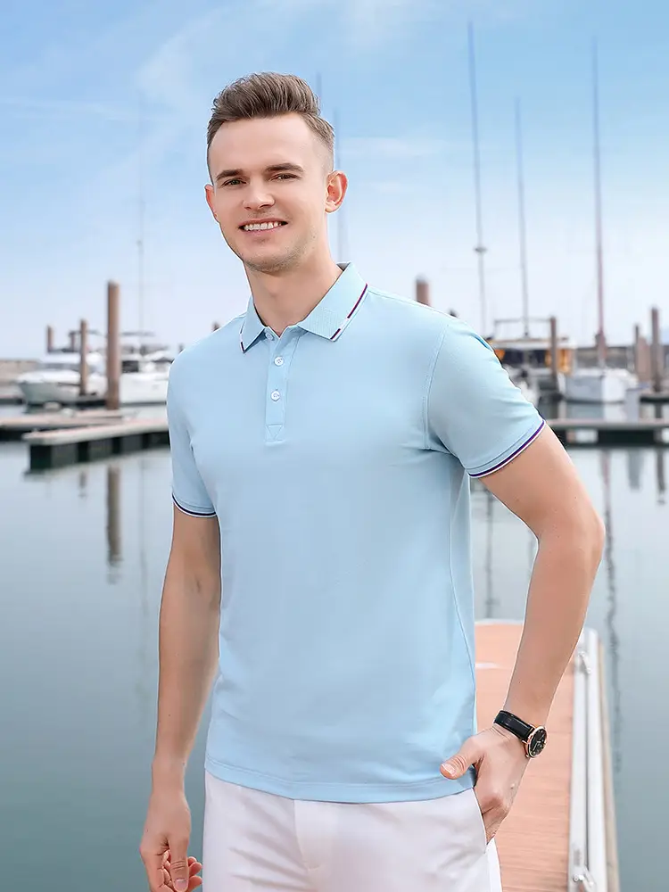 Men Mint Green Polo Shirt with Red Trim