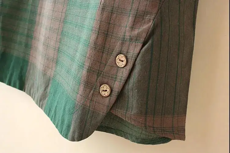 Korean Plaid Women's Summer T-Shirt Green Brown Large — feature 11
