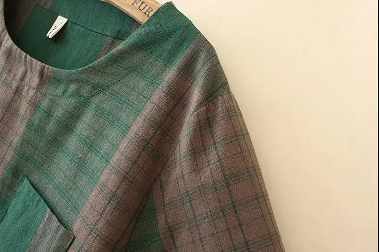 Korean Plaid Women's Summer T-Shirt Green Brown Large — feature 12