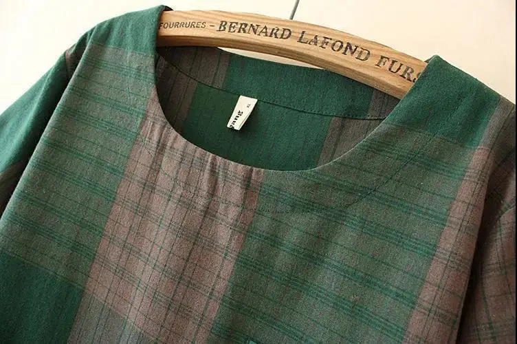 Korean Plaid Women's Summer T-Shirt Green Brown Large — feature 13