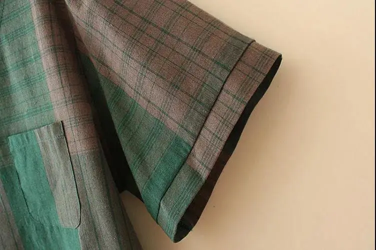 Korean Plaid Women's Summer T-Shirt Green Brown Large — feature 14