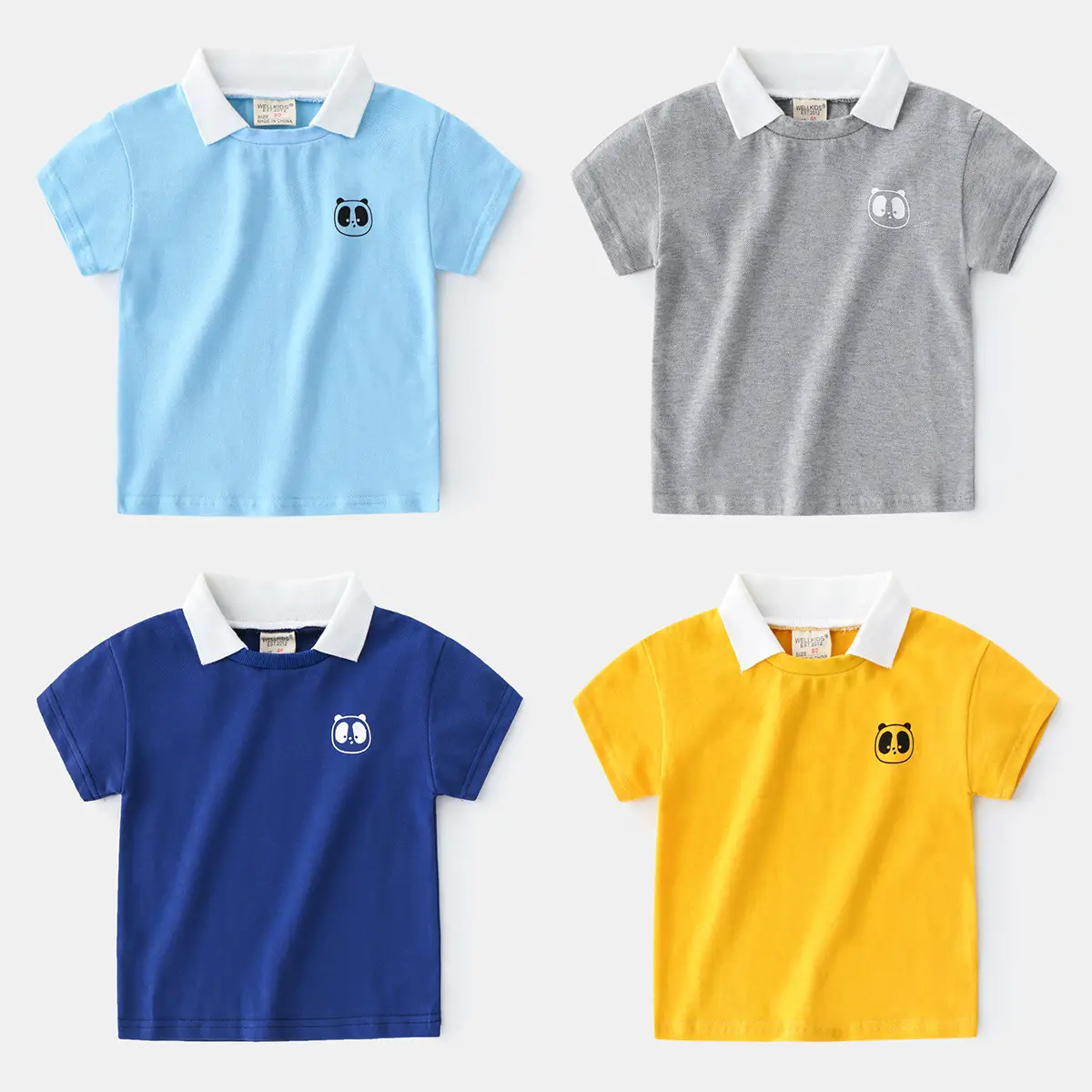 Blue Boys' Lapel T-Shirt with Panda Print - Image 5