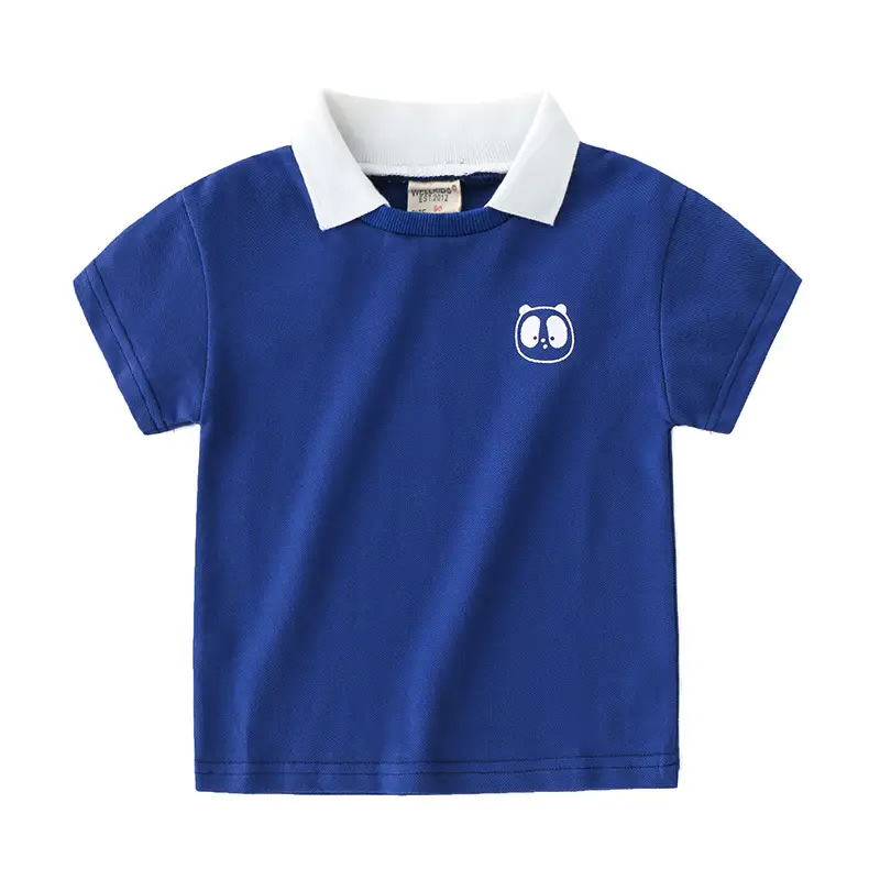 Blue Boys' Lapel T-Shirt with Panda Print - Image 7
