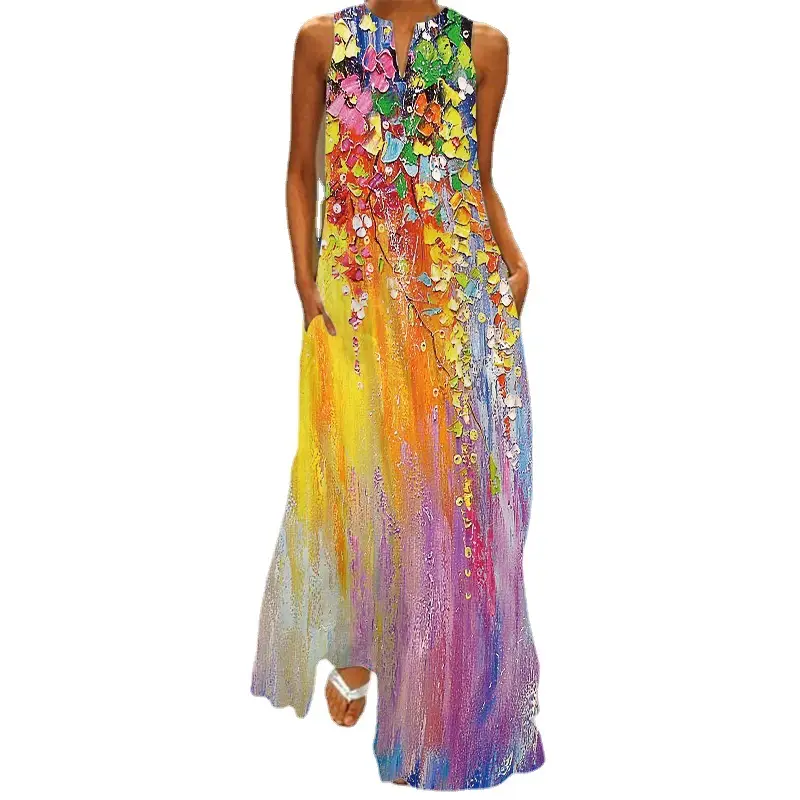 2026 Summer V-Neck Sleeveless Dress Multi-Color Butterfly Print
