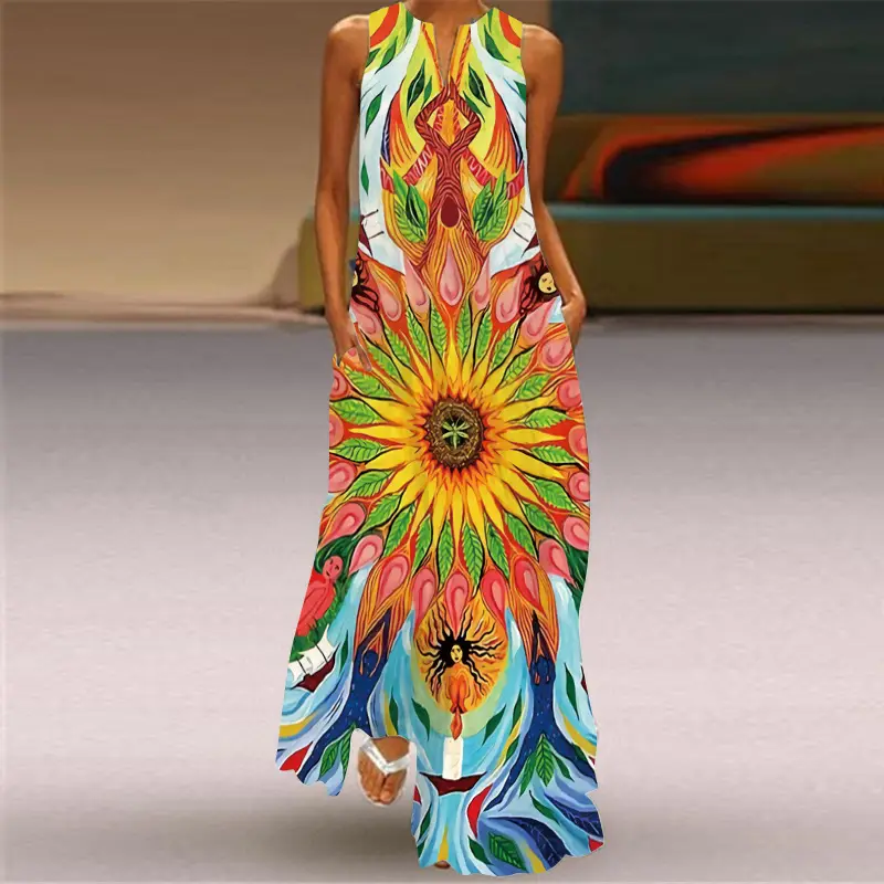 2026 Summer V-Neck Sleeveless Dress Multi-Color Butterfly Print