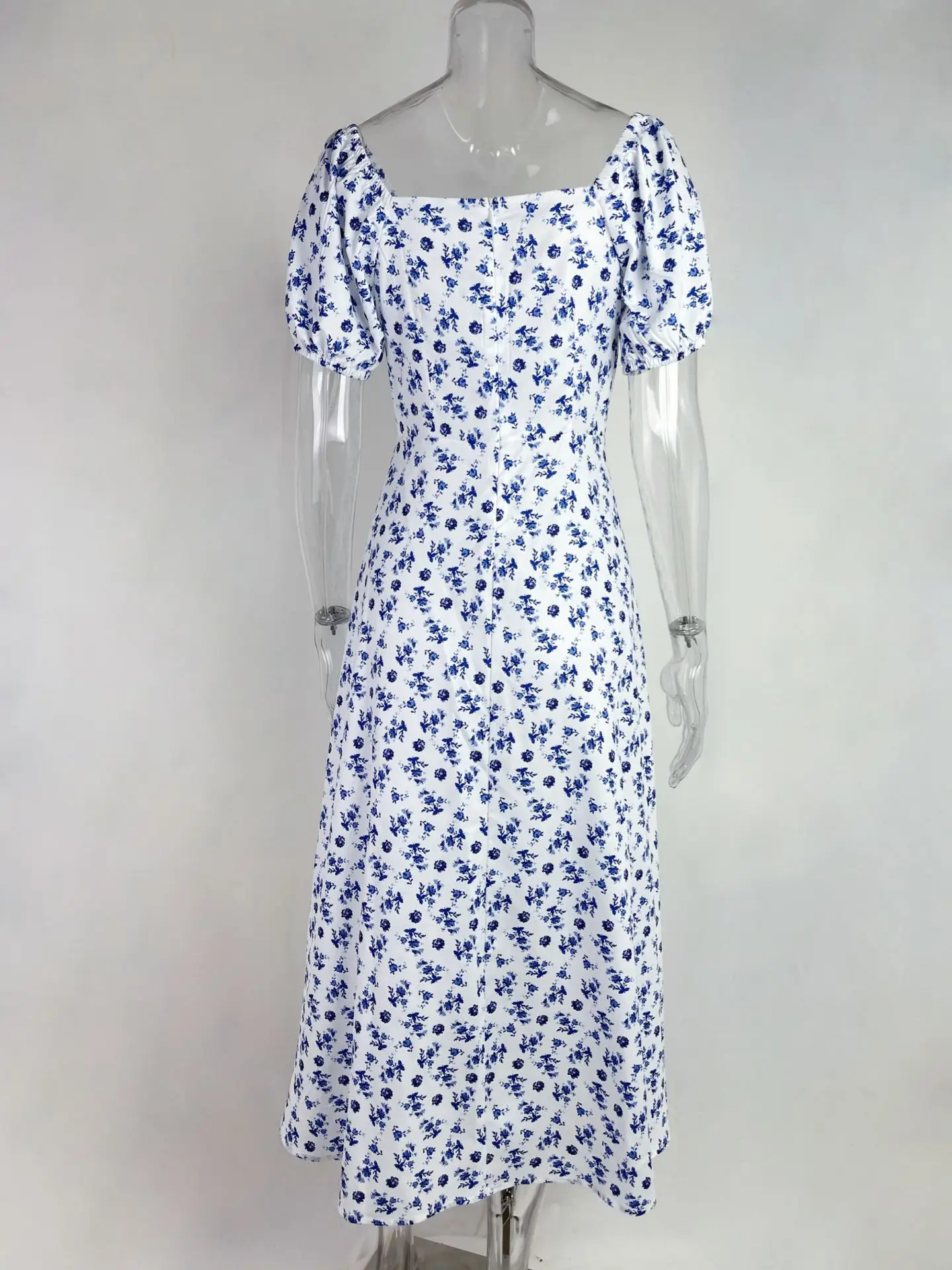 Green Floral Puff Sleeve Tie Dress for Women — feature 17