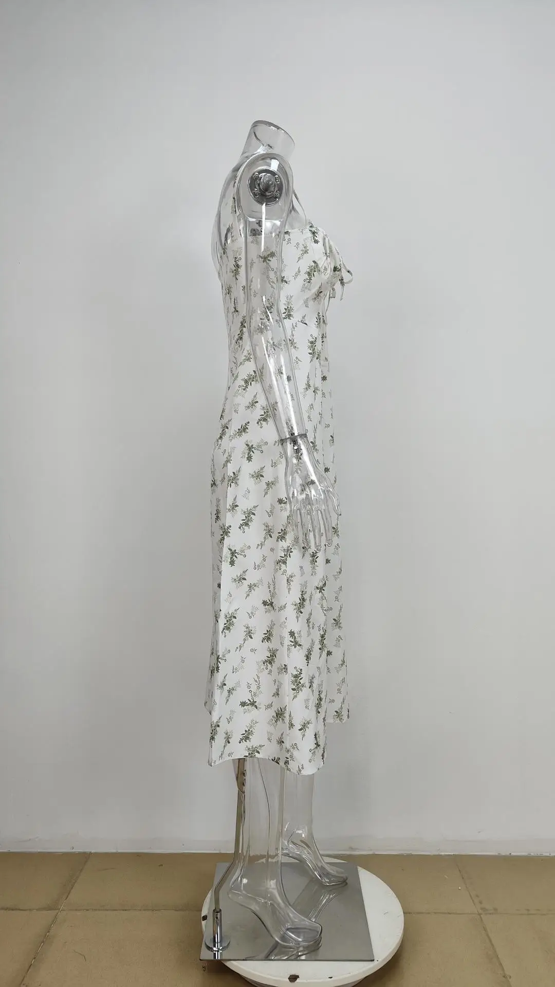 Green Floral Puff Sleeve Tie Dress for Women — feature 41