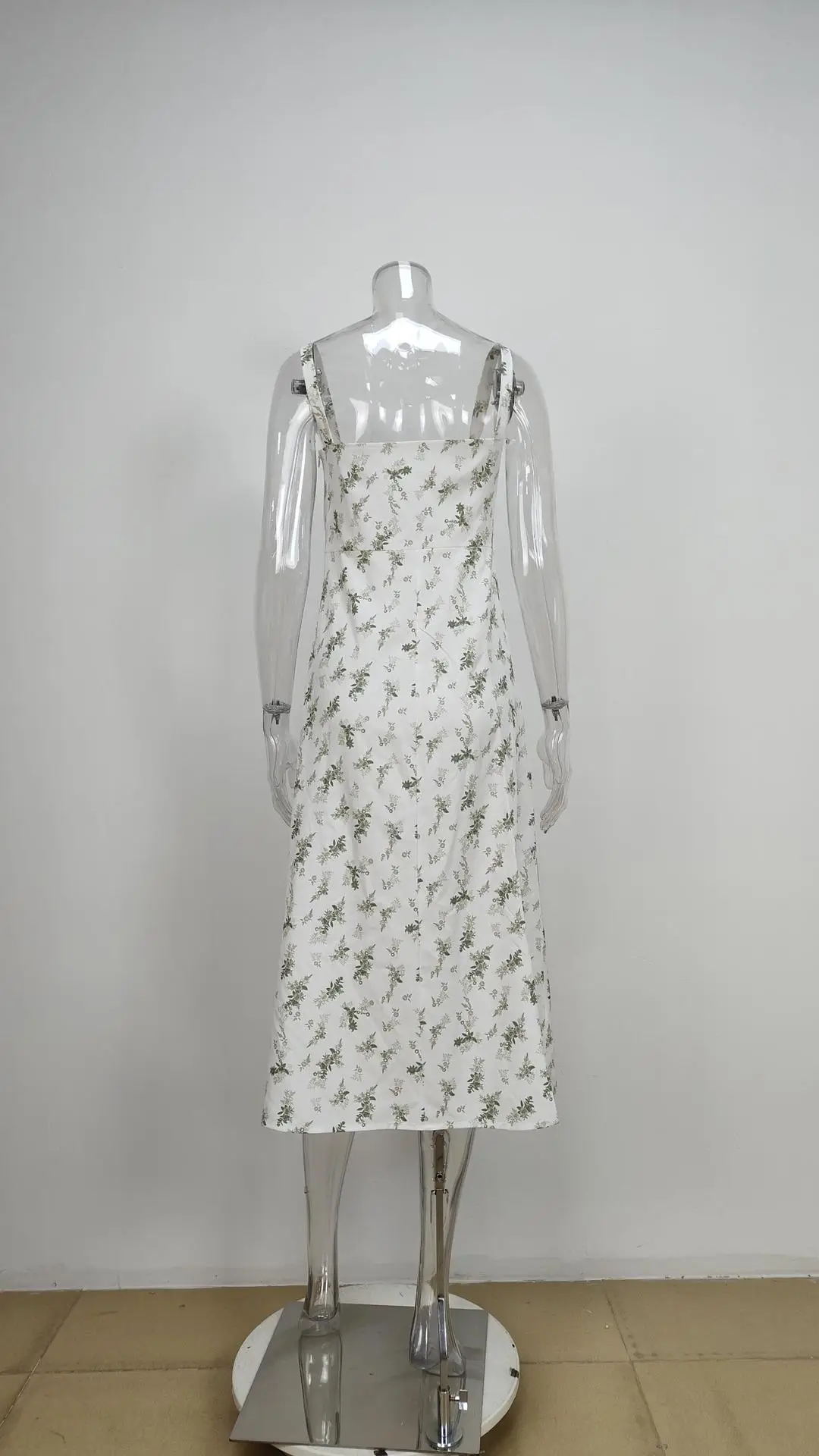 Green Floral Puff Sleeve Tie Dress for Women — feature 42