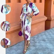 Green Floral Puff Sleeve Tie Dress for Women — feature 45