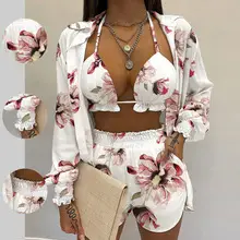 Green Floral Puff Sleeve Tie Dress for Women — feature 47