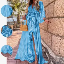 Green Floral Puff Sleeve Tie Dress for Women — feature 57