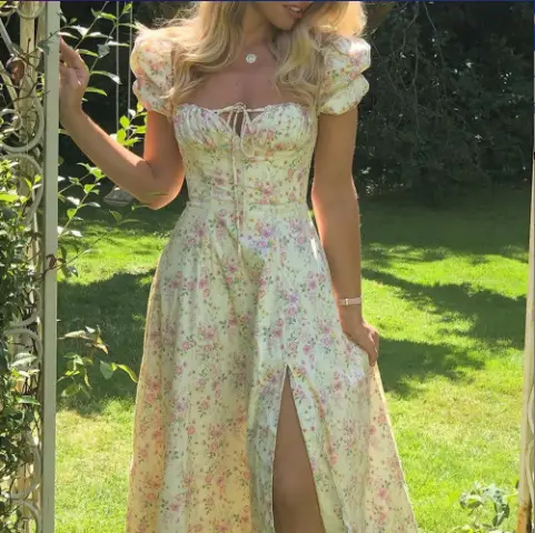 Green Floral Puff Sleeve Tie Dress for Women - Image 19