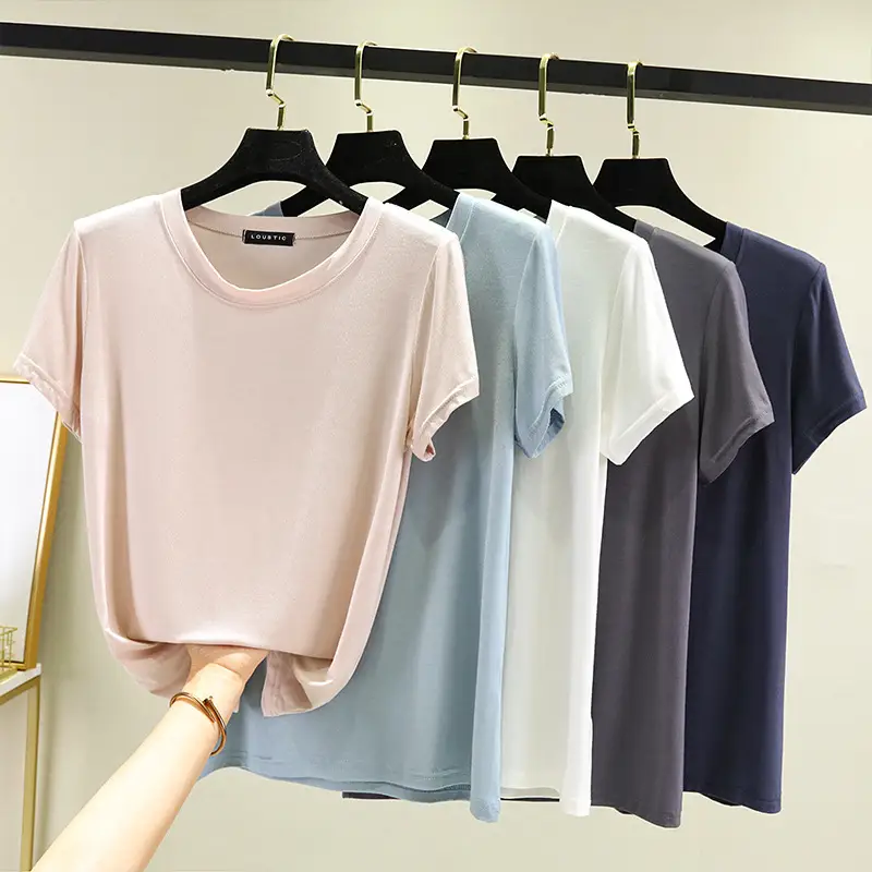 Women's Modal T-Shirt Summer Loose Fit Round Neck - Image 12
