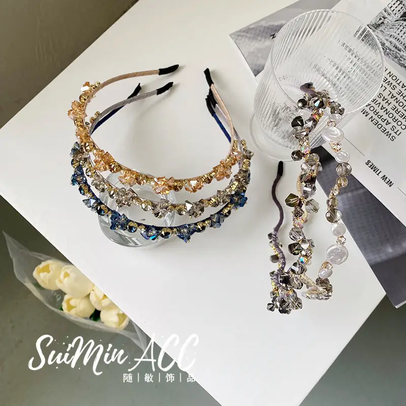 Korean Wave Crystal Pearl Bridal Headband Set - Image 6