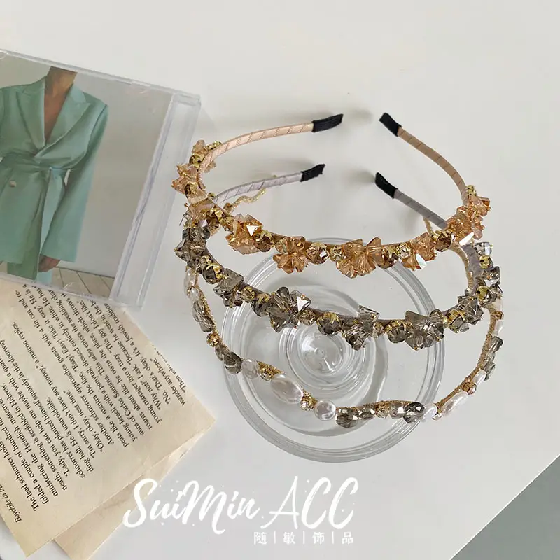 Korean Wave Crystal Pearl Bridal Headband Set - Image 7