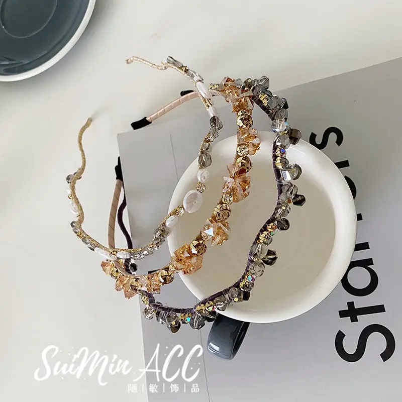 Korean Wave Crystal Pearl Bridal Headband Set - Image 9