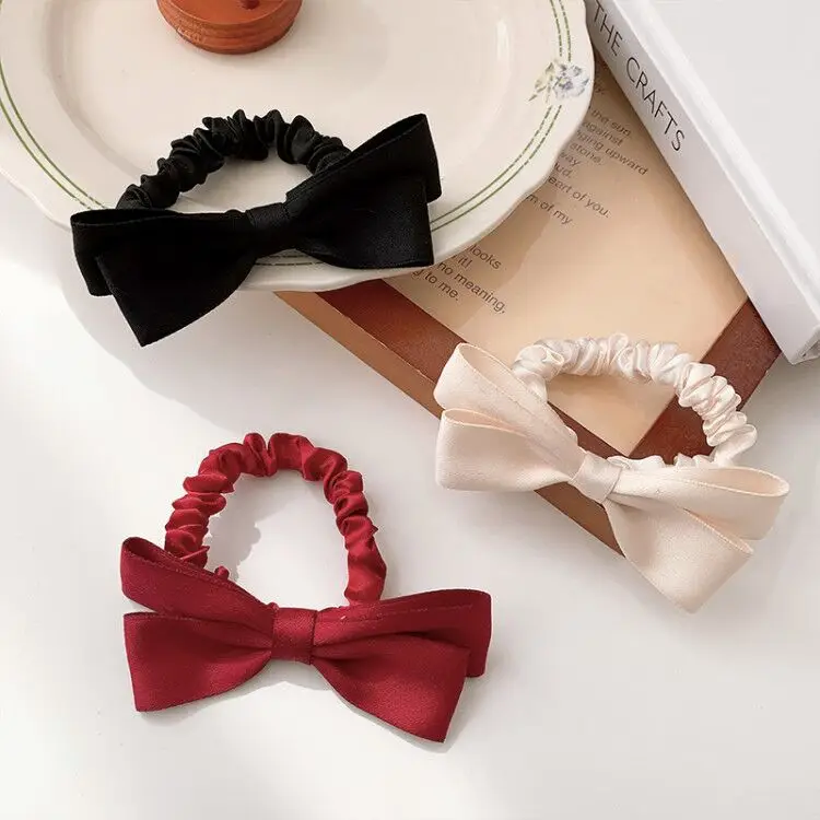 Black Bow Hairband for Girls, Sweet Rubber Band, Large Bow - Image 5