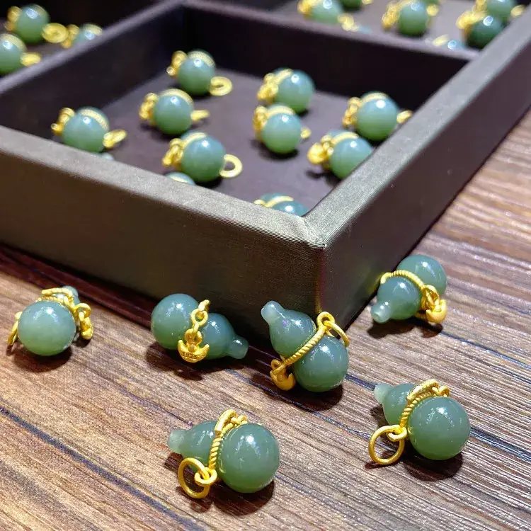 Hetian Jade Gourd Bracelets 925 Silver Green Gold - Image 3