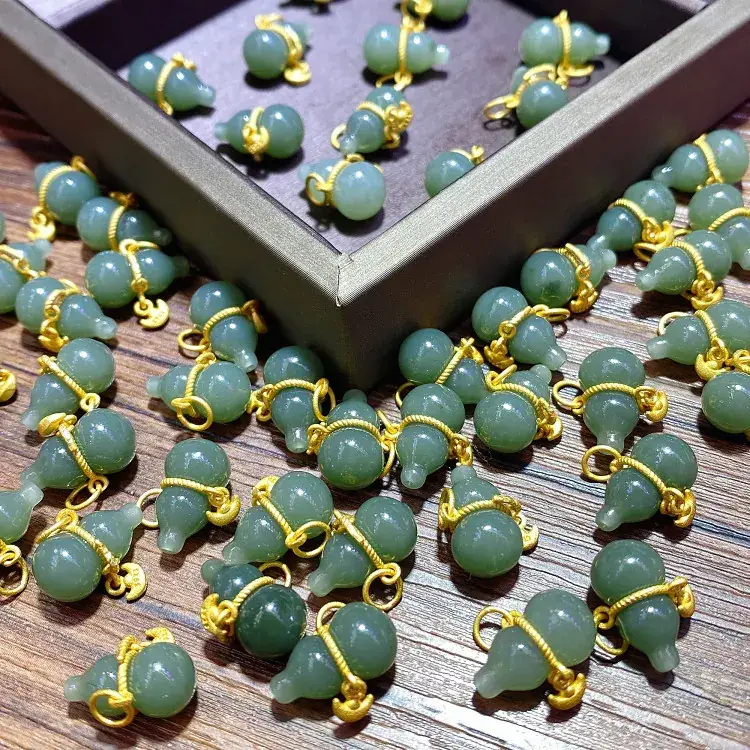 Hetian Jade Gourd Bracelets 925 Silver Green Gold - Image 4