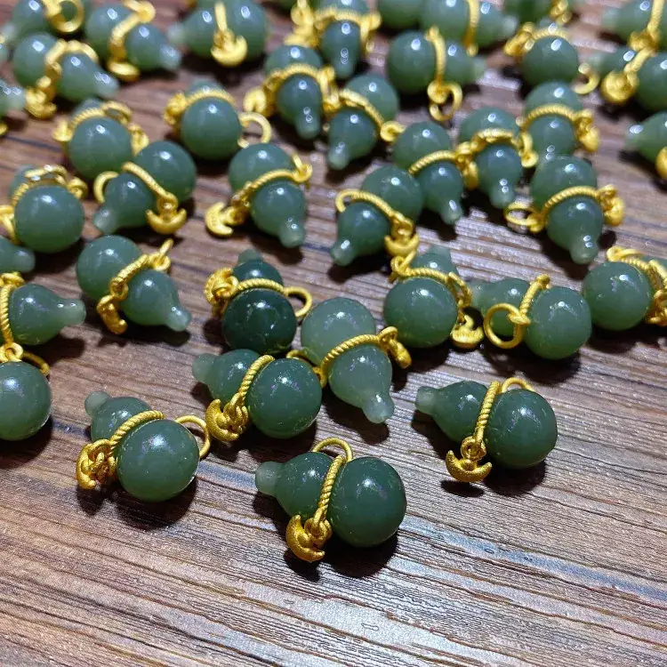 Hetian Jade Gourd Bracelets 925 Silver Green Gold - Image 6