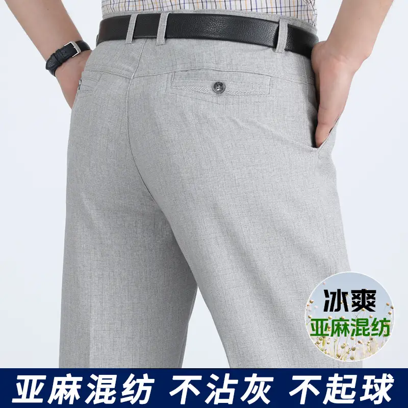 2025 Spring Thin Trousers Business Casual Grey Linen Cotton - Image 6