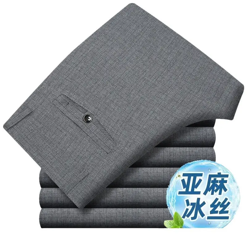 2025 Spring Thin Trousers Business Casual Grey Linen Cotton - Image 10