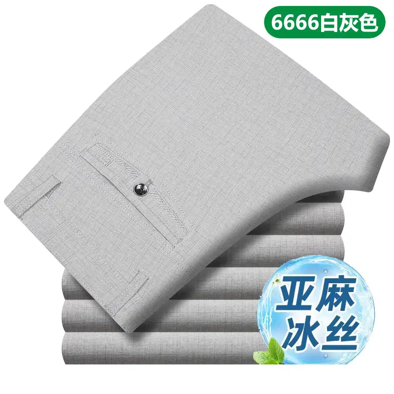 2025 Spring Thin Trousers Business Casual Grey Linen Cotton - Image 3