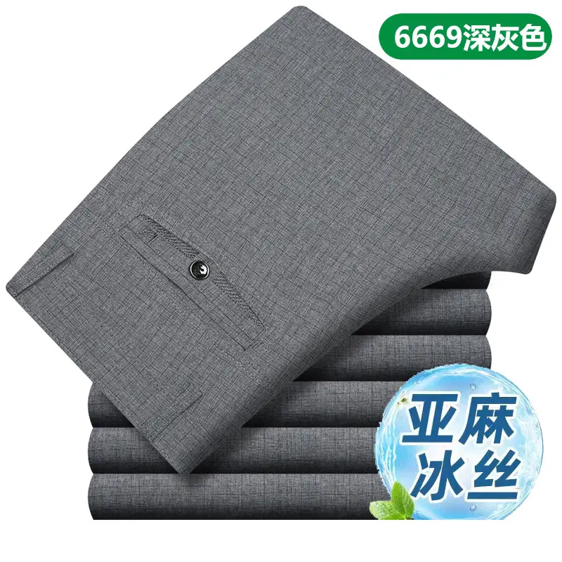 2025 Spring Thin Trousers Business Casual Grey Linen Cotton - Image 5
