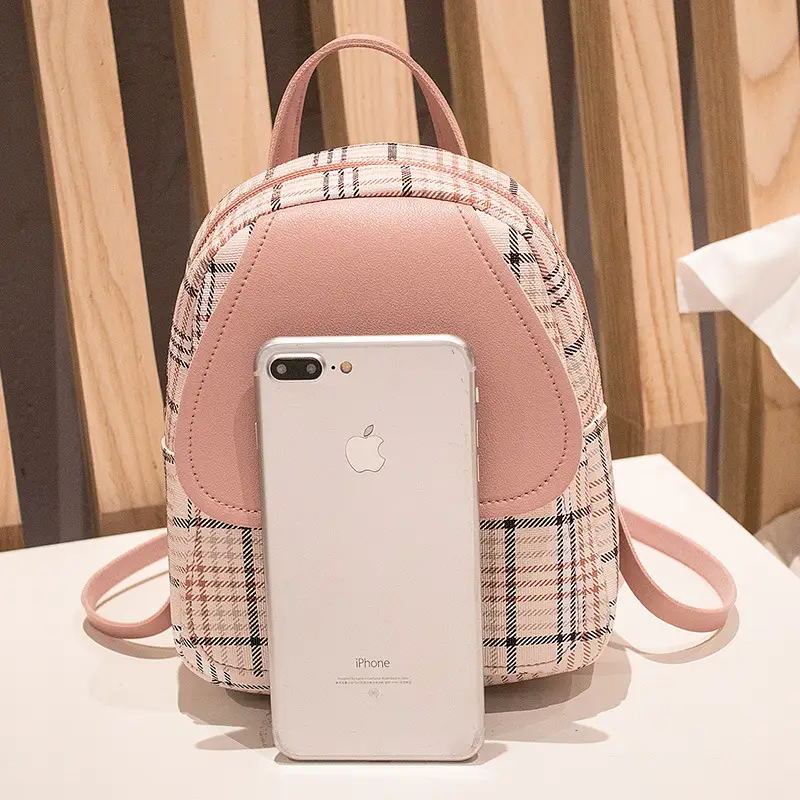 Korean Plaid Contrast Lock Buckle Shoulder Crossbody Backpack - Image 7