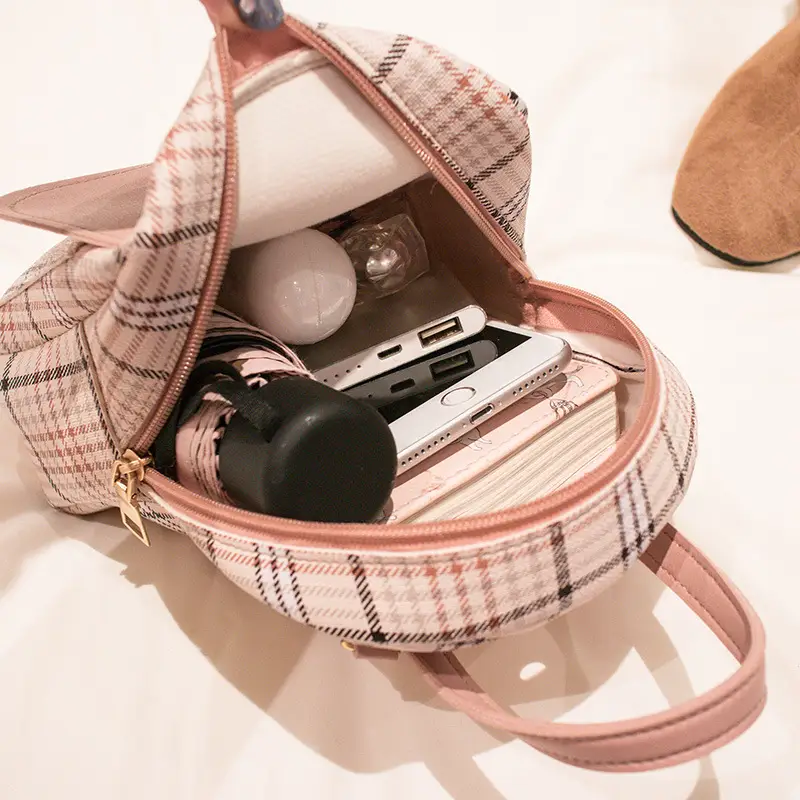 Korean Plaid Contrast Lock Buckle Shoulder Crossbody Backpack - Image 8