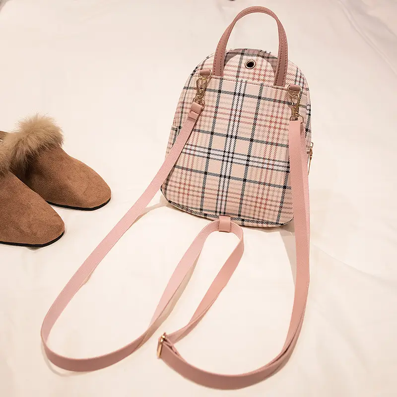 Korean Plaid Contrast Lock Buckle Shoulder Crossbody Backpack - Image 9